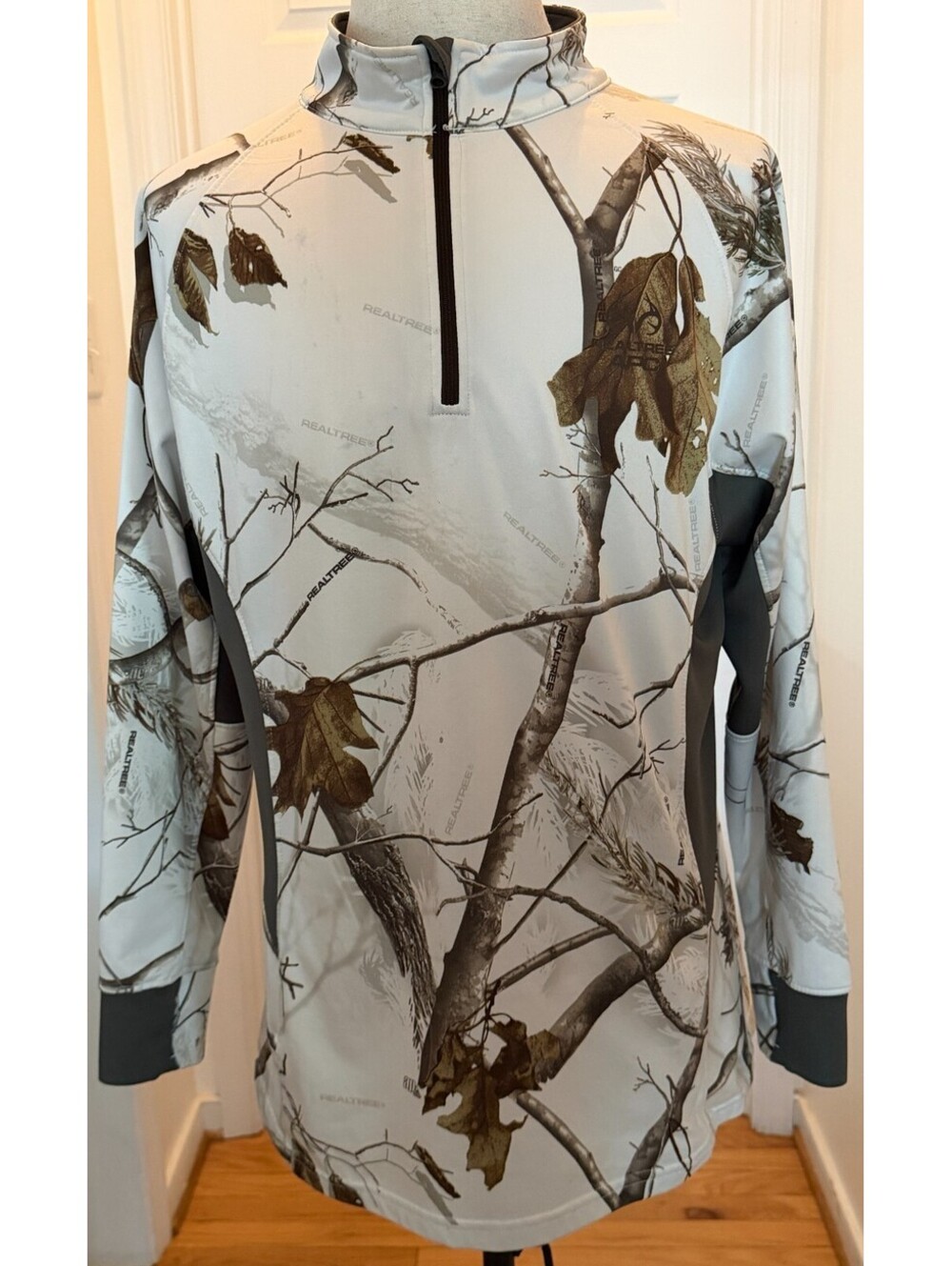 Realtree APC Snow Camo 1/4 Zip Performance Pullover Shirt Mens 2XL Hunting LS